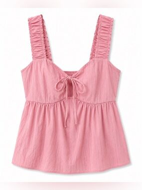Ruched Strap Tie-Front Pink Tank Top